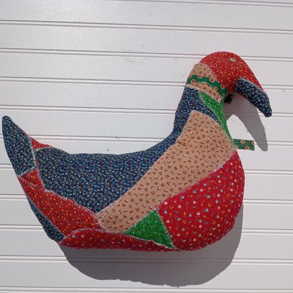 Homemade Patchwork Stuffed Goose Christmas Pillow Plush Duck MCM Calico Quilt - Picture 9 of 11